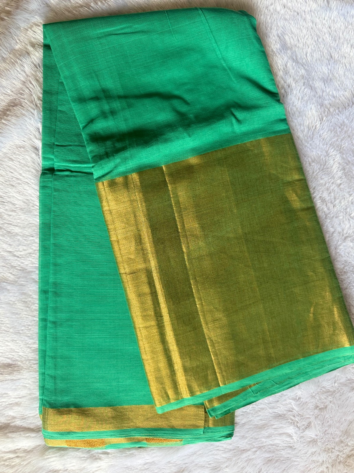 Aqua green cotton Saree with golden big border