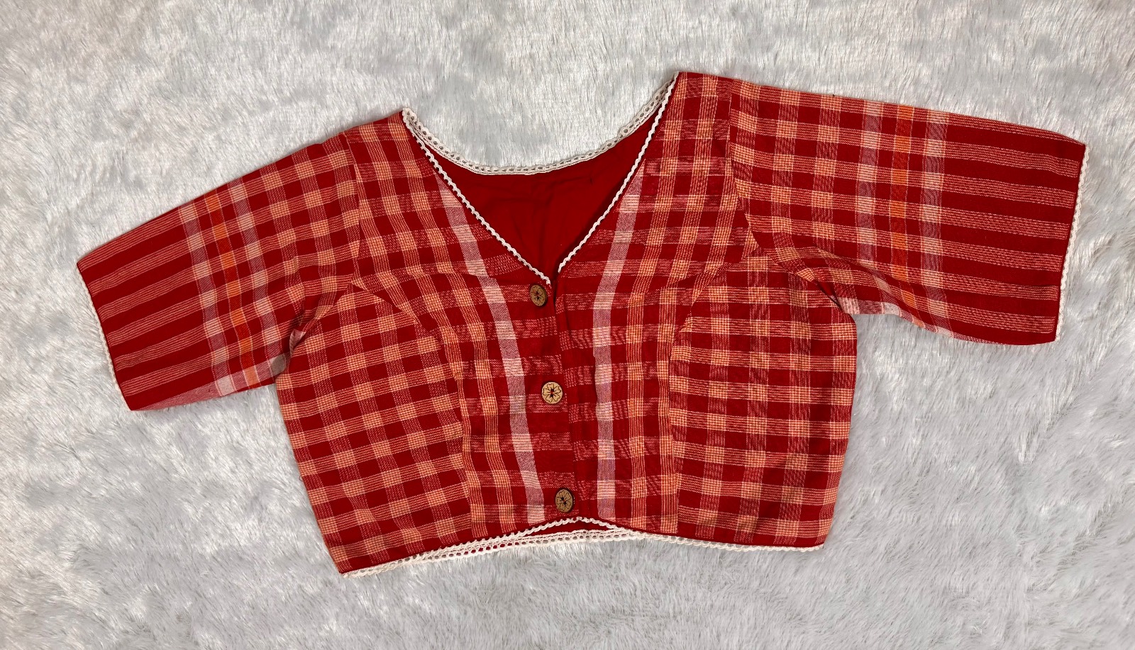 Red Gamchha pure cotton wooden button astar & piping