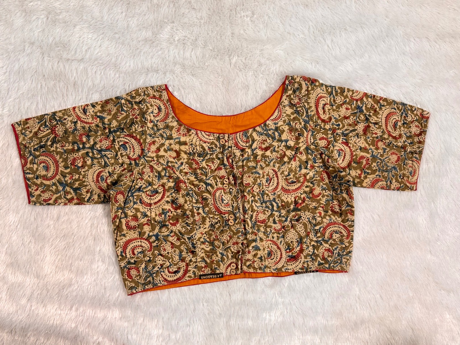 Light green kalamkari pure cotton hand block print (with cotton Astar & piping)