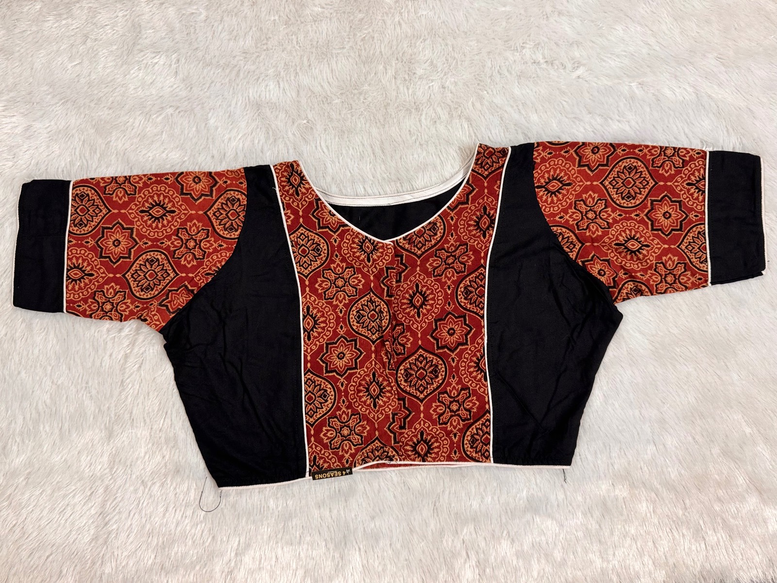 Maroon & black kalamkari patch cotton silk blouse