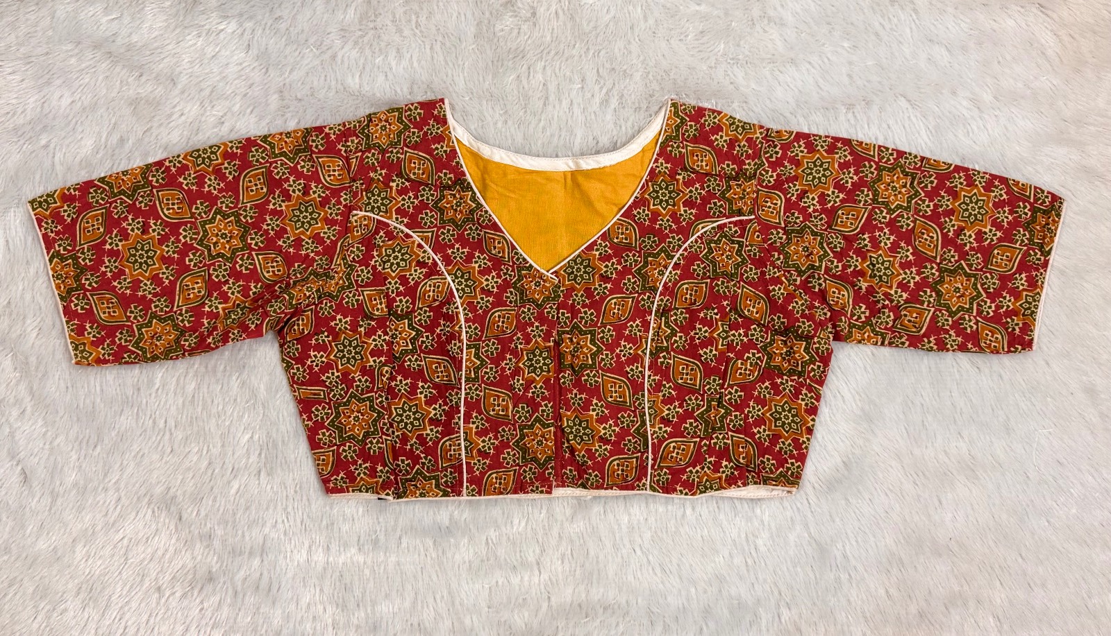 Maroon yellow print pure cotton african lady embroidery on back side of blouse
