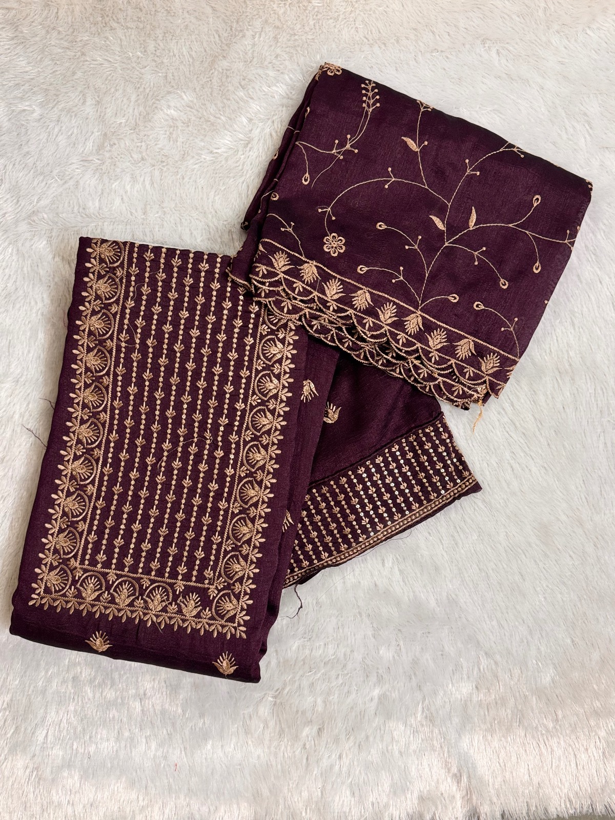 Dark purple embroidery 3 piece suit set