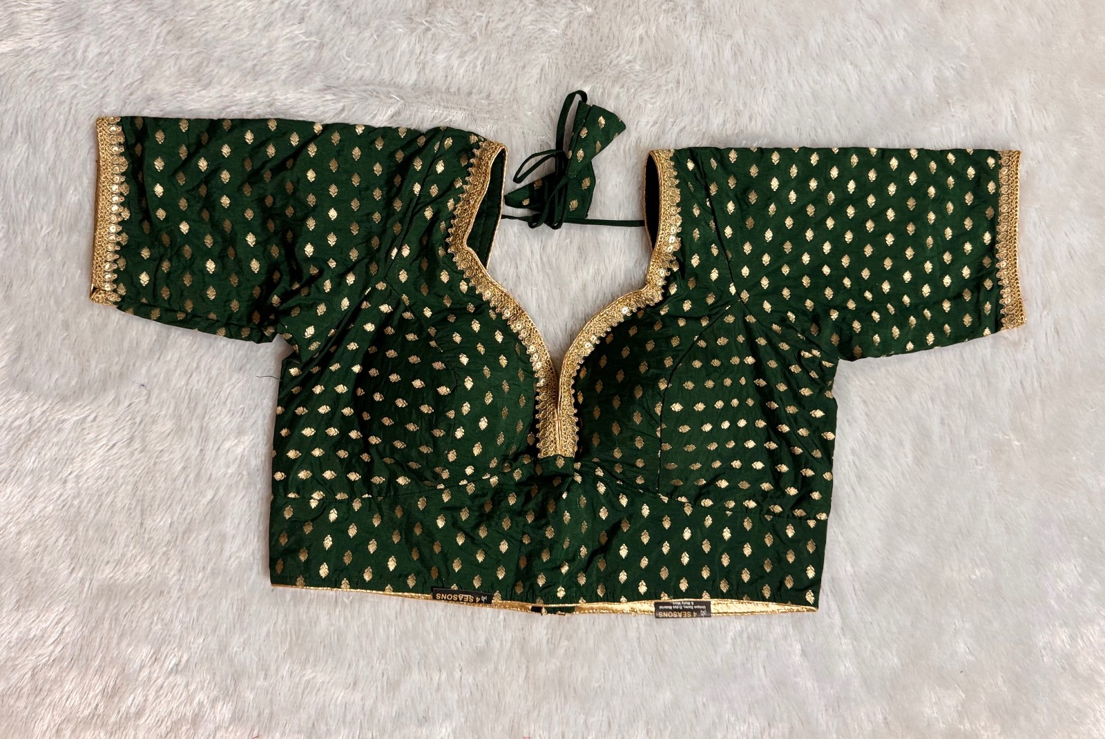 Green silk golden butta sabyasachi neck sequence embroidery (with cotton Astar & piping)