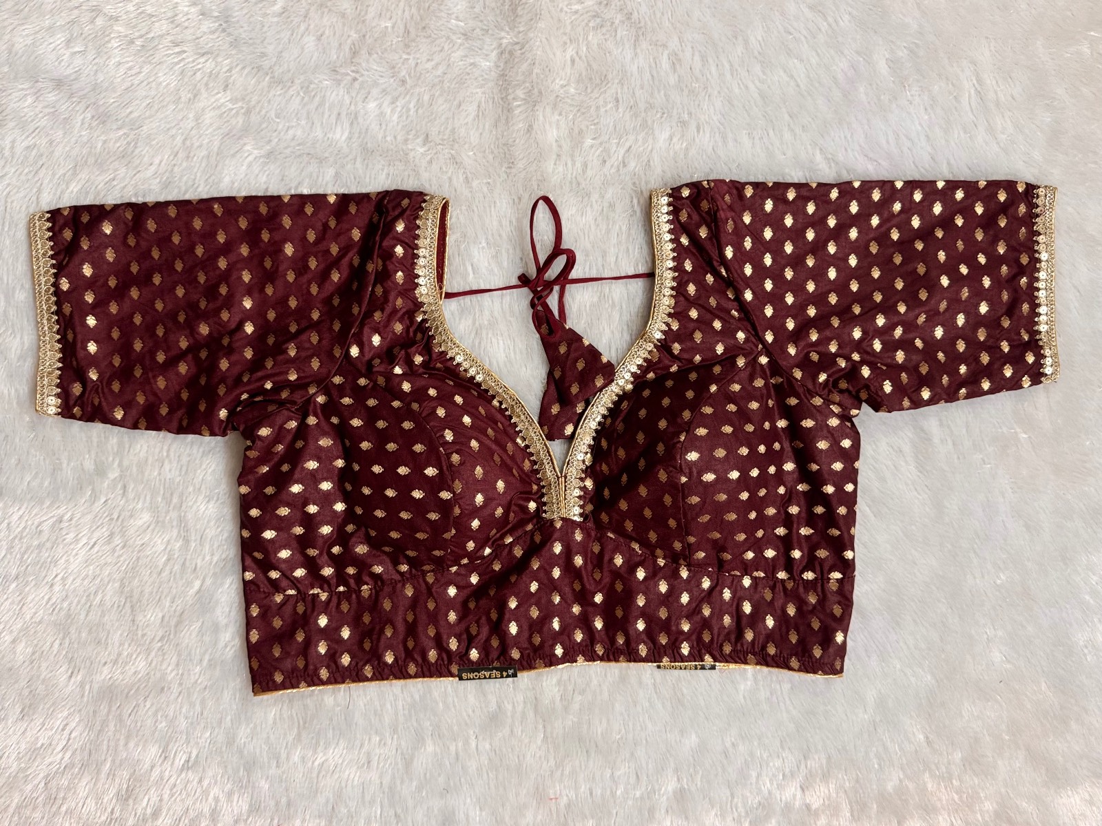 Maroon silk golden butta sabyasachi neck sequence embroidery (with cotton Astar & piping)