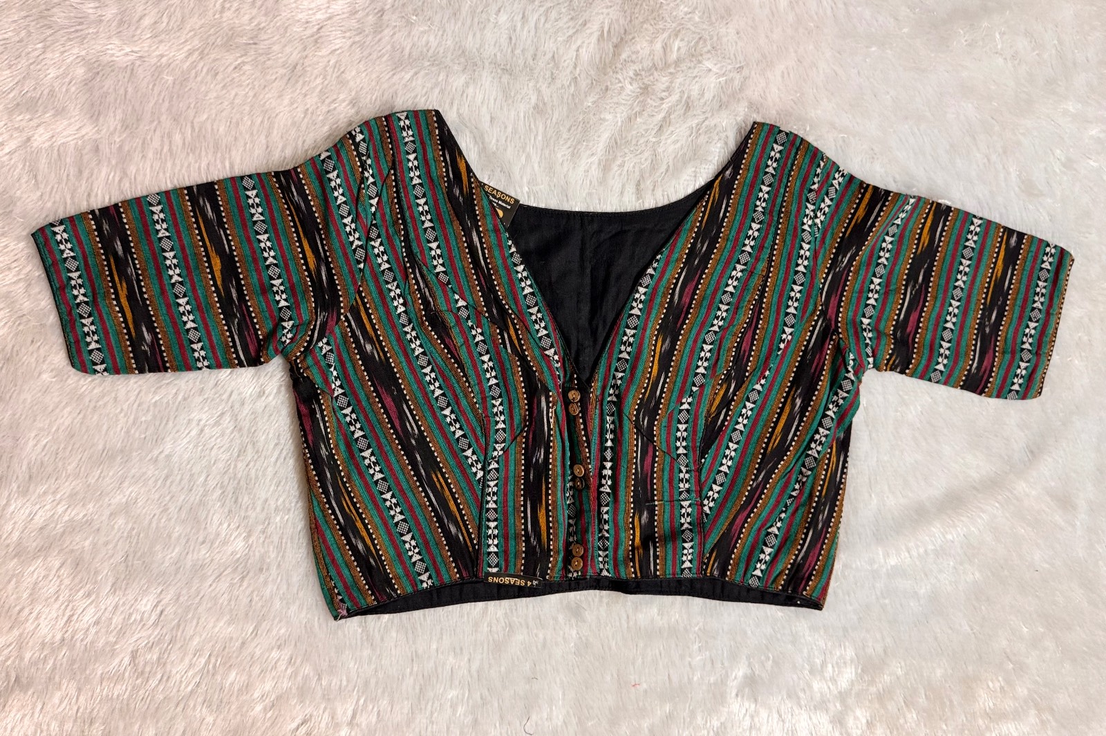 Black green pure cottton weave blouse (astar & piping)