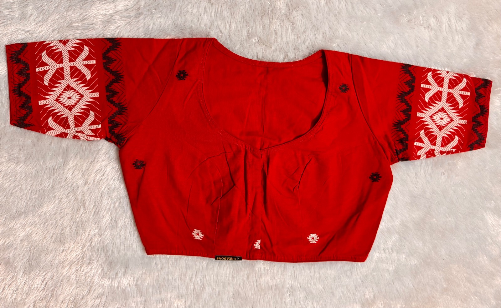 Red pure cotton weave butta all over & sleeves (astar & piping)