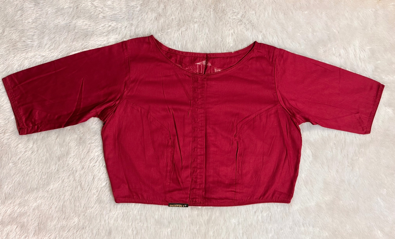Dark maroon cotton silk blouse with handpainting backside & piping