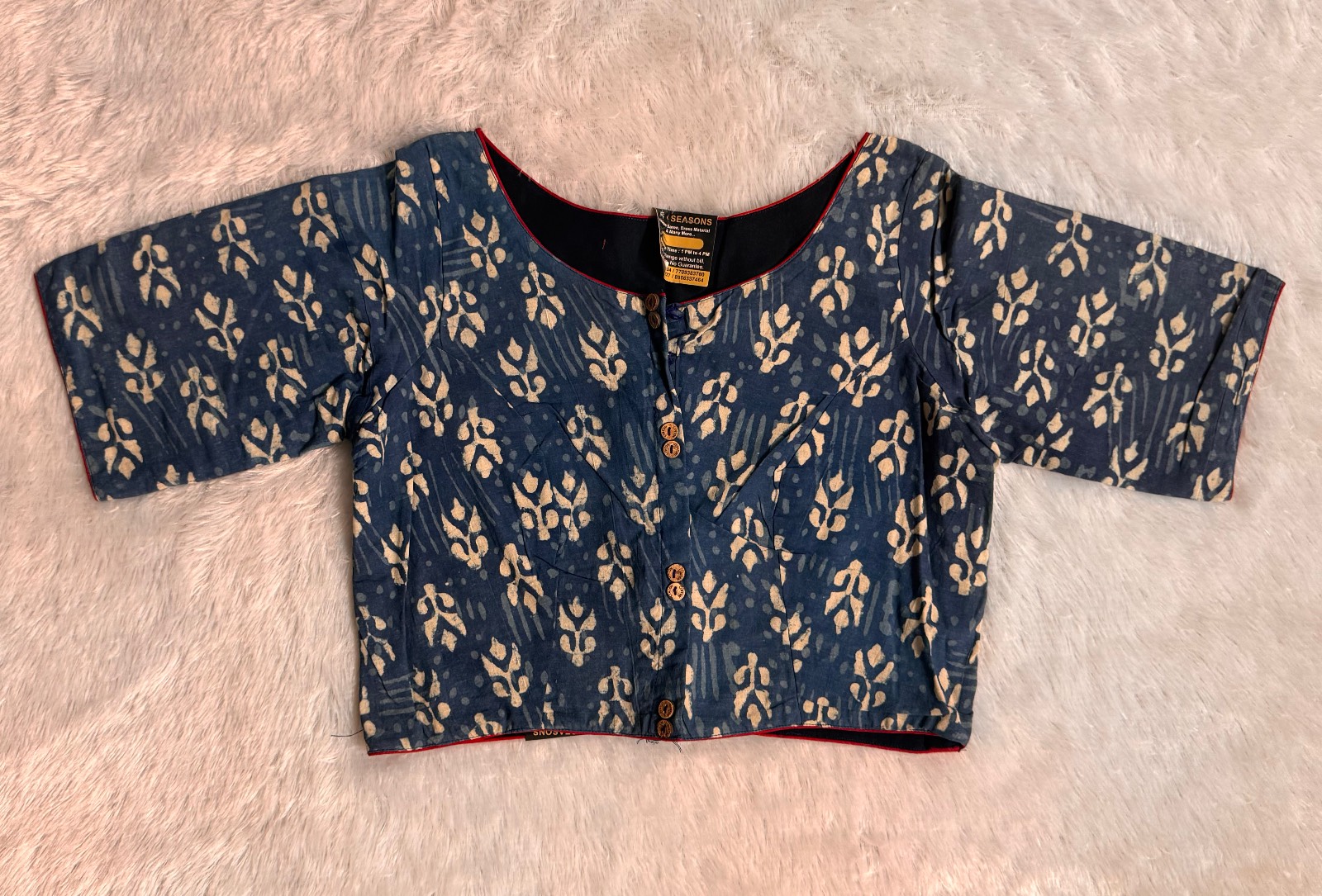 Indigo hand block print (astar,piping,wooden button)