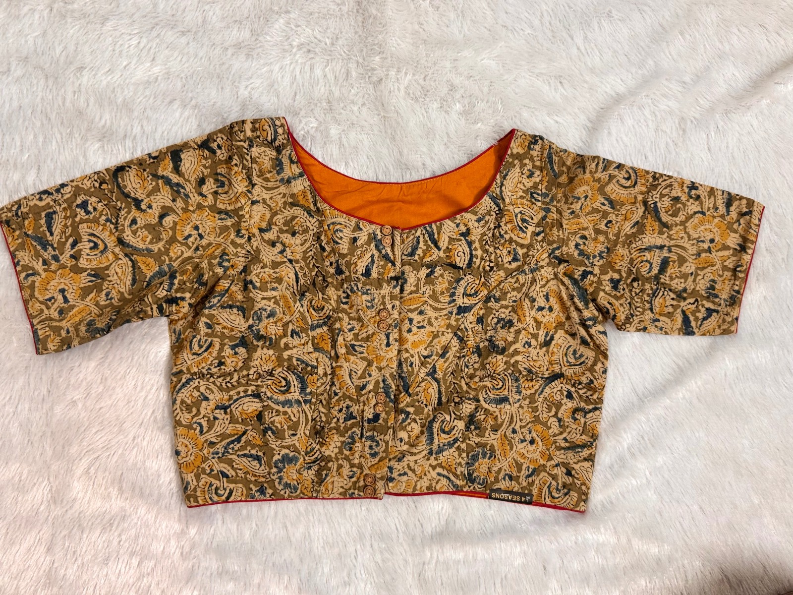 Light green & blue kalamkari hand block print pure cotton Blouse
