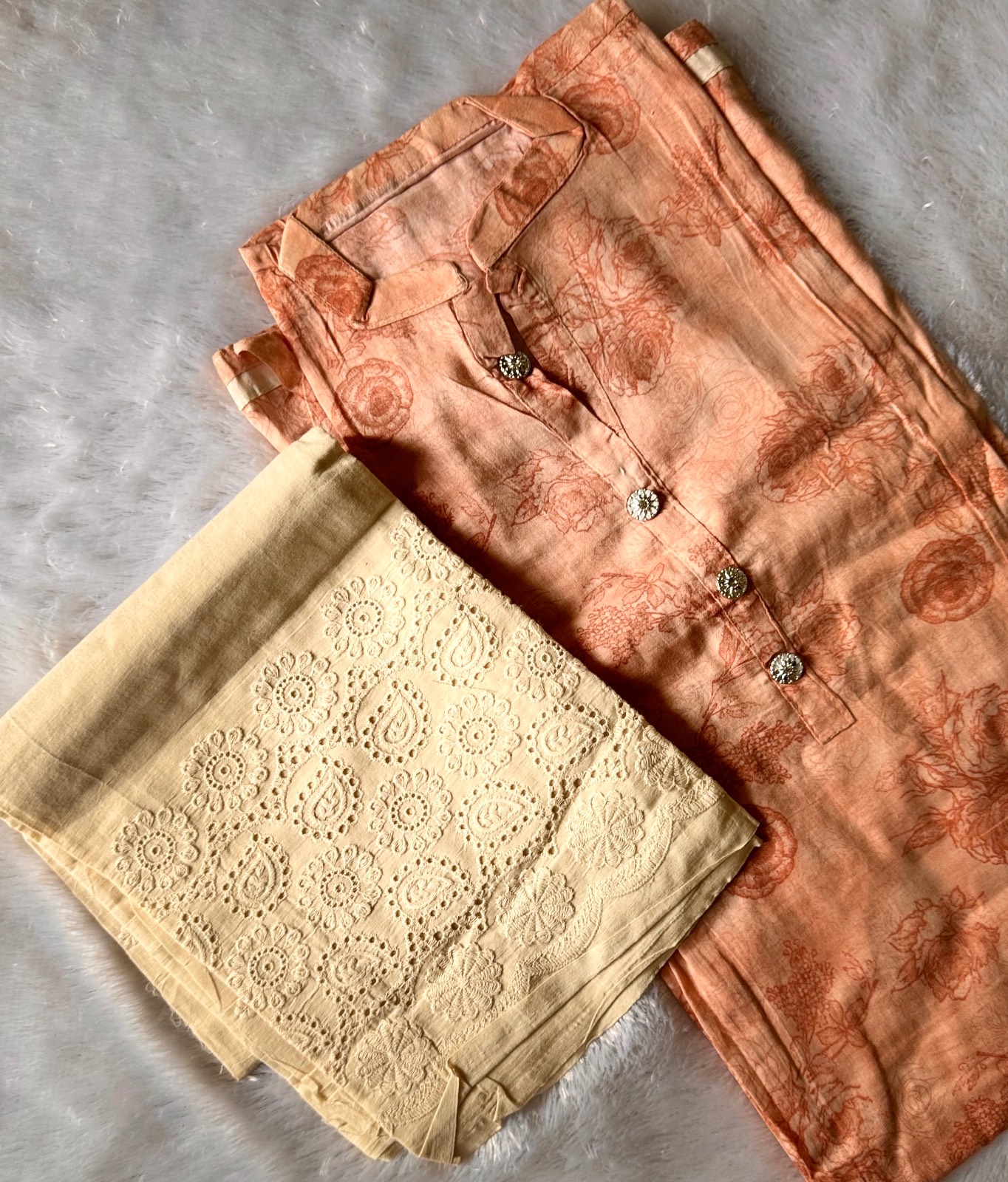 Peach & cream color hakoba pant 2 piece suit set